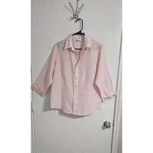 Craig Taylor Mia Fit Button Down Linen  Shirt Sz XL Pink Boho Floral Preppy